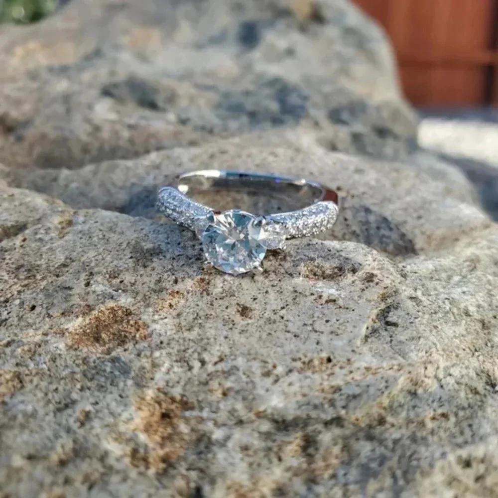 Classic Round 6.20ct Pave White Topaz Engagement Ring sz 9.5-10